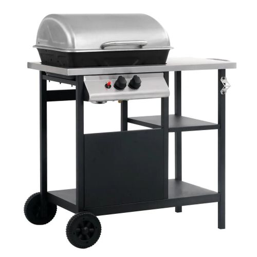 Barbecue a gaz avec tablette a 3 couches Noir et argente