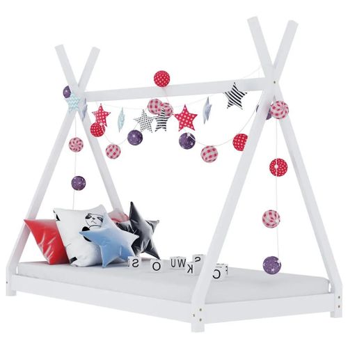 Cadre De Lit D'enfant Blanc Bois De Pin Massif 70x140 Cm
