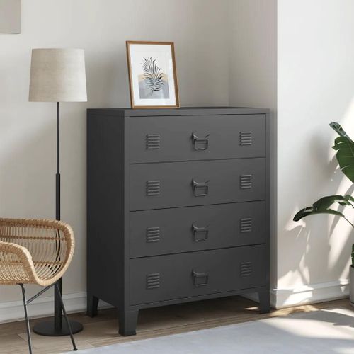 Commode A Tiroirs Metal Style Industriel 78x40x93 Cm Noir