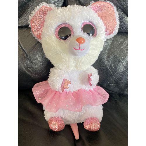 Ty Beanie Boo - Nina The Ballerina Mouse La Petite Souris Rose Et Blanc À Paillette Rose 25cm