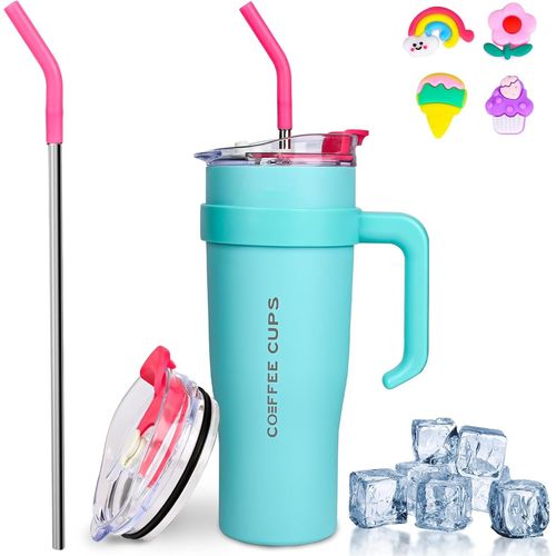 40Oz Mug Isotherme, 1182Ml Sans Bpa Tasse À Café Acier Inoxydable, Thermos Café Avec Paille Et Poignée, Double Isolée Tasse Isotherme, Travel Mug Tumbler, Tasse Cafe Voyage (Bleu)