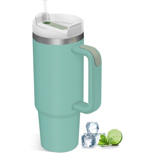 30Oz Mug Isotherme Avec Poignée Et Paille, Sans Bpa Tasse À Café Acier Inoxydable, Double Isolée Mugs Et Tasses À Thermos Café, Verres À Boire Réutilisables For Voiture, Bureau, Eucalyptus