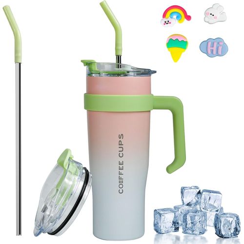 40Oz Mug Isotherme, 1182Ml Sans Bpa Tasse À Café Acier Inoxydable, Thermos Café Avec Paille Et Poignée, Double Isolée Tasse Isotherme, Travel Mug Tumbler, Tasse Cafe Voyage (Dégradé De Couleur)