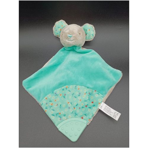 Doudou Plat Souris Vert Turquoise - Anneau Dentition - Vert & Gris - Tendertoys