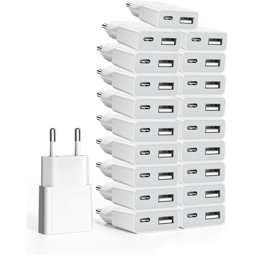Chargeur Usb 5v/1a 2port Mini Usb Mural Chargeur Secteur Usb Adaptateur De Pr Universel Compatible Avec Iphone, Sam Sung, Nexus, Nokia, Huawei, Xiaomi, Htc, (Thickness 1.45cm/20 Pack)