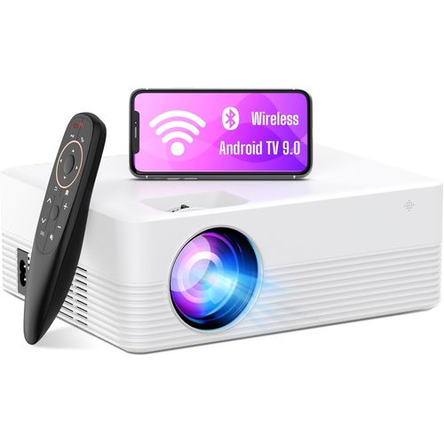 GOUTS ET COULEURSProjecteur Avec Système Android 9.0 Intégré, Projector Wifi Bluetooth, Support 1080P, Projecteur Intelligent 6000 Lumens, Videoprojecteur Extérieur Intelligent Avec Usb Pour Films Ho