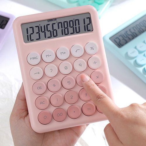 Calculatrice de bureau Grand écran LCD à 12 chiffres Gros bouton rond Calculatrice mignonne de couleur dégradée adaptée au bureau, à l'école, à la maison pour les enfants étudiants comptable