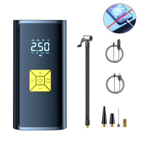 Compresseur à Air Portatif 45L/Min avec Batterie 6000mAh Gonfleur Pneus Voiture Rapide Support Banque d'Énergie Éclairage LED  4 Modes  Idéal pour Voitures Velos Motos  Ballons