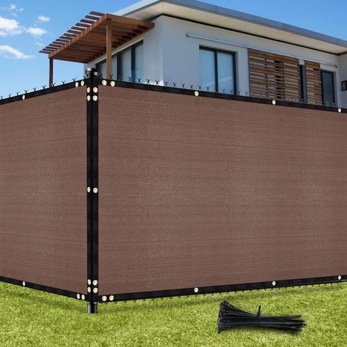 Clôture brise-vue avec ?illets pour clôture de jardin à ?illets 1,22 x 15,24 m, filet d'ombrage 170 g/m² , protection UV, contre le vent, polyéthylène haute densité, avec serre-câbles, marron