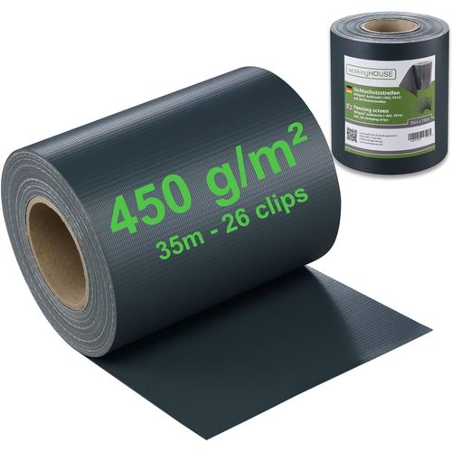 Brise-vue en PVC Workinghouse Pour Clôtures à Double Barreaux-Brise-vue pour Clôture de Jardin avec Colliers de Serrage - 450g/m²-35 m x 19cm-Brise-vue pour clôture, brise-vue (Gris anthracite)