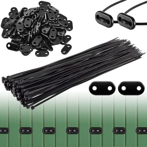Kit de fixation pour brise-vue, avec 100 serre-câbles et 60 plaquettes de fixation en PVC pour brise-vue, clôtures de jardin, brise-vue, terrasse, jardin, balcon