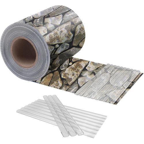 Brise-Vue en PVC pour Clôtures à Barreaux Doubles 35m x 19cm,Rouleau de 450g/m²,Protection Visuelle et Pare-Vent,Résistant aux UV et aux Intempéries,avec 20 Clips de Fixation (Pierre)