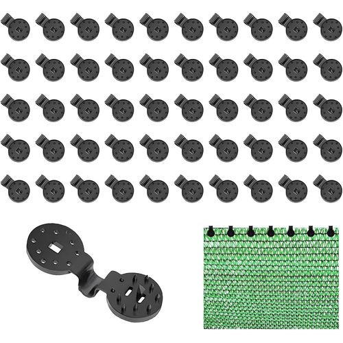 50 Pcs Clips De Fixation Pour Bache,Fixation Toile Ombrage Brise Vue Résistance Intempéries Facile À Démonter Clip Plastique Spécial Avec ?Illet Pour Tissu Coupe Vent D'ombrage Filet Clôture Noir