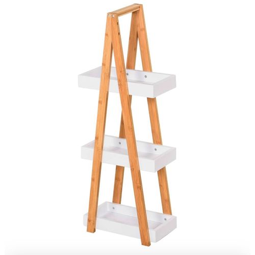 Homcom Etagère En Bambou Et Bois De Salle De Bain Étagère Debout 3 Paniers Dim. 30l X 18l X 81h Cm Blanc