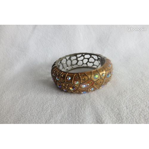Bracelet Articulé Métal Ouvragé Strass Vintage