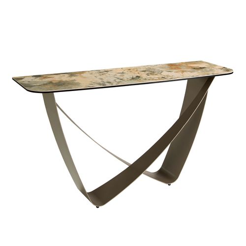 Table Console Rectangulaire En Marbre Porcelaine Et Acier Métallique Taupe