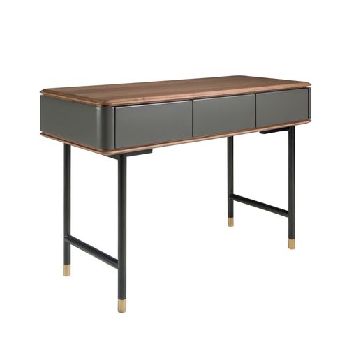 Console Rectangulaire En Noyer, Bois Gris Foncé Mat Et Acier Noir