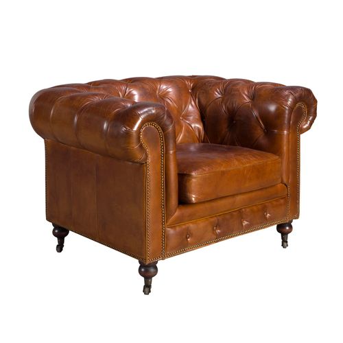 Fauteuil Chester En Cuir Brun Cognac
