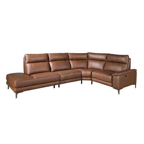 Canapé D'angle Relax Gauche En Cuir Tabac Marron