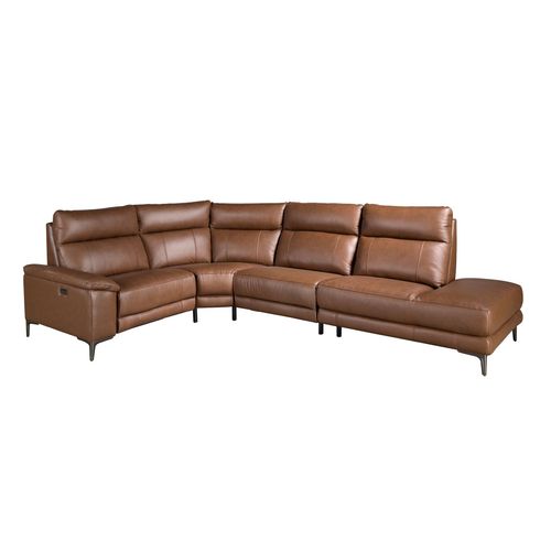 Canapé D'angle Relax Droite En Cuir Brun Tabac
