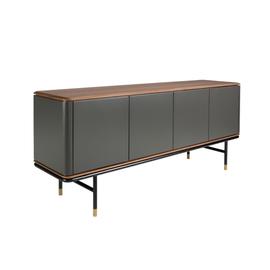 Buffet En Bois Gris Foncé, Acier Noir Et Plateau En Noyer