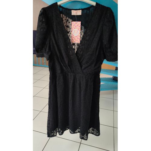 Robe Noire Moony Mood Taille 36 Neuve Voilage Tissu Tulle Plumetis Et Doublée