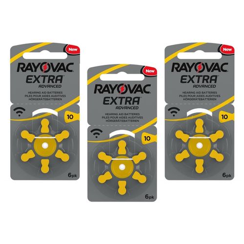 RAYOVAC Lot de 3 Blisters de 6 Piles Auditives Extra Advanced 10
