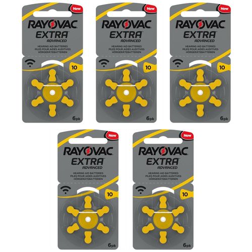 RAYOVAC Lot de 5 Blisters de 6 Piles Auditives Extra Advanced 10