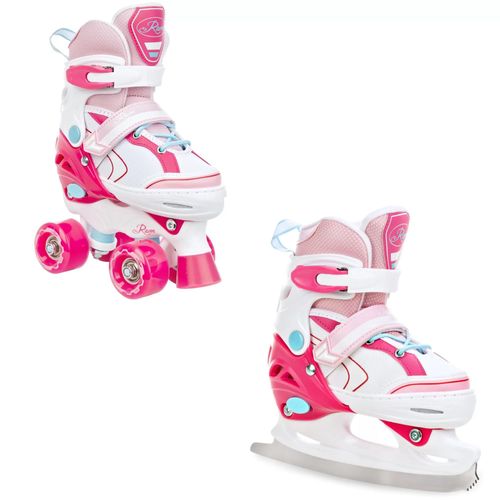 Roller En Ligne Lia Quad Du 27 Au 30 + Patin A Glace Adulte Enfant Mixte Taille Ajustable Blanc/Rose Raven