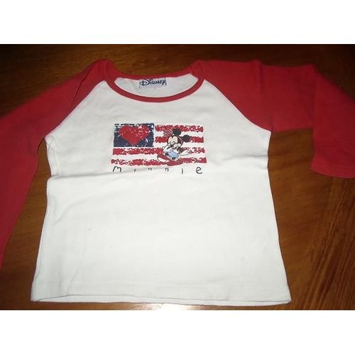 T-Shirt Disney Kiabi Blanc Maches Longues Rouges 5ans
