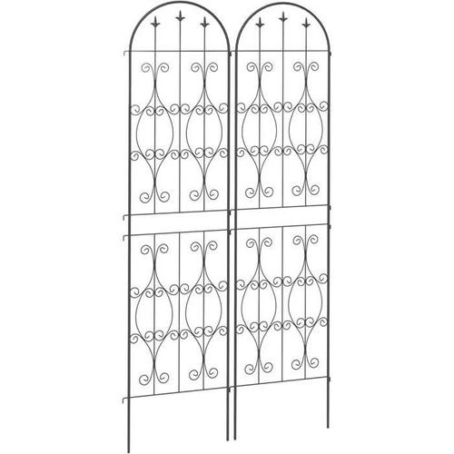 Lot De 2 Supports Pour Plantes Grimpantes, Treillis De Jardin Avec Motifs De Volutes, En Métal, 50 X 220 Cm, Noir