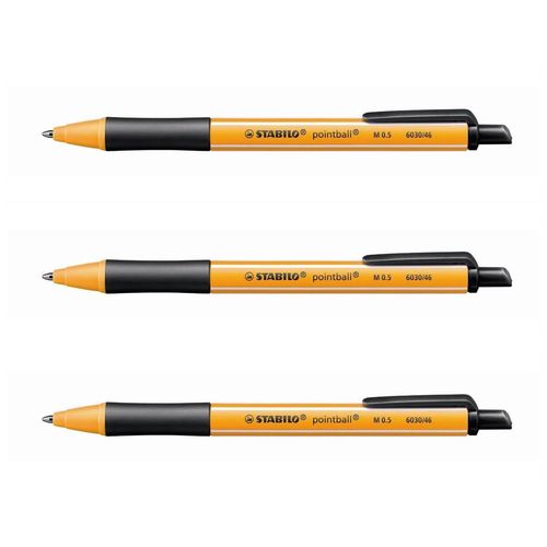 Stabilo Lot De 3 Stylos Bille Rétractable Pointball Tracé 0,5 Mm Noir