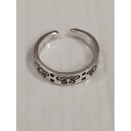 Bague Métal Argenté,Papillon Gravé,Bague Ouverte,Taille 15.29 Mm