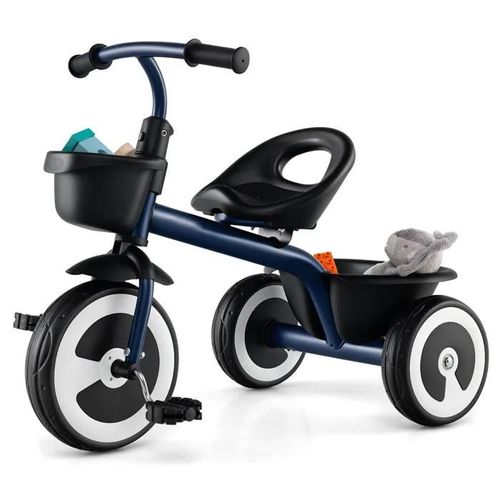 Costway Tricycle Pour Enfant Avec Pédale, Siège Réglable, Paniers De Rangement, Fer Carbone Robuste, 4 Roues Eva, 1,5 À 5 Ans, Bleu