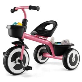 Costway Tricycle Pour Enfant Avec Pédale, Siège Réglable, Paniers De Rangement, Fer Carbone Robuste, 4 Roues Eva, 1,5 À 5 Ans, Rose