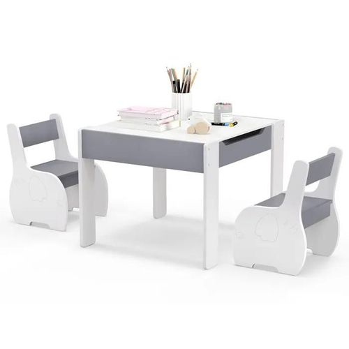 Costway Ensemble Table Et 2 Chaises 3 En 1 Pour Enfant, Tableau 2 Face (Noir & Blanc ) Avec Fonction De Stockage En Bois