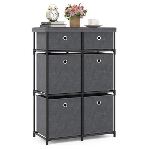 Costway Commode À 6 Tiroirs Tissu Avec Structure Métallique Et Bacs En Tissu Pliables, Pour Salon, Entrée, 58 X 29 X 84 Cm