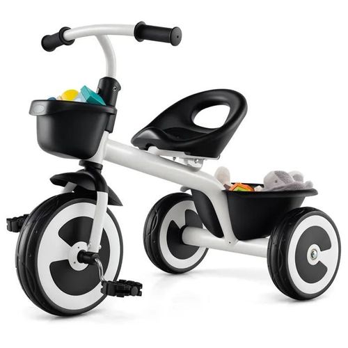Costway Tricycle Pour Enfant Avec Pédale, Siège Réglable, Paniers De Rangement, Fer Carbone Robuste, 4 Roues Eva, 1,5 À 5 Ans Blanc
