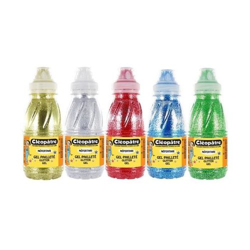 Cléopâtre Lot De 5 Gels Pailletés 250ml : Or, Argent, Vert, Rouge Et Bleu