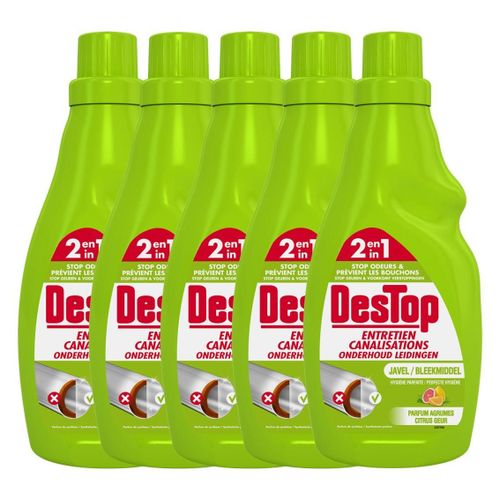 Destop Lot de 5 Gels Entretien Canalisations Javel Parfum Fraîcheur Agrumes - 750 ml