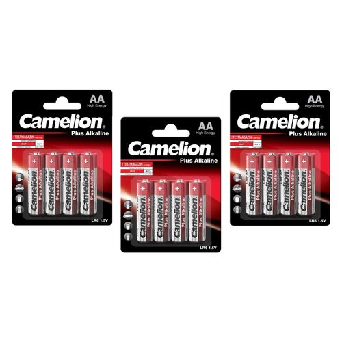 Camelion Lot de 3 Blisters 4 piles LR06/AA Plus Alcaline 1,5V