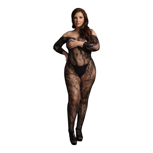 Bodystocking Lace Sleeved Queen Size Noir - Le Désir