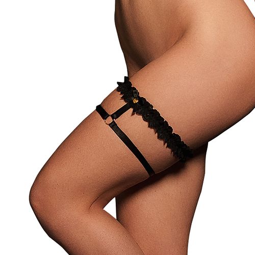 Jarretière En Dentelle Élastique Celeste Noir - Le Désir