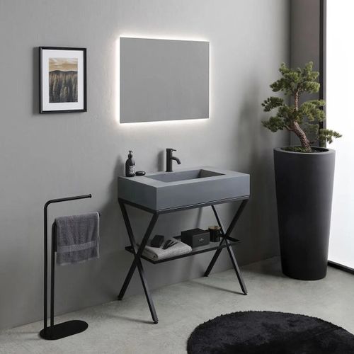 Meuble De Salle De Bains Au Sol 80cm Avec Lavabo Gris Et Miroir Led | Manchester