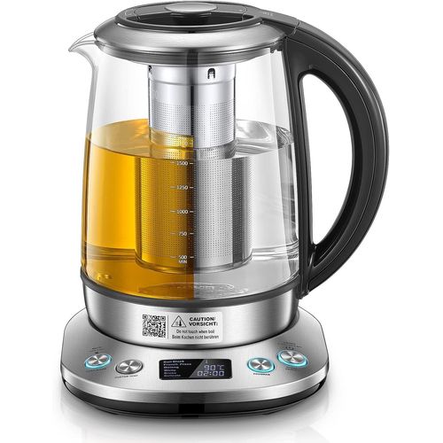 Bouilloire Électrique En Verre, Théière Electrique Température Réglable 2200W, Fonction De Maintien Au Chaud 120 Mins, Infuseur À Thé Amovible, 1.7L