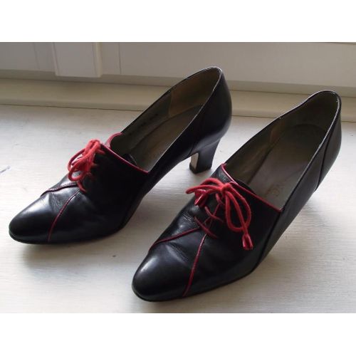 Chaussure Derby À Talons Vintage 90'S Couleur Bleu -Marine Et Rouge Pointure 34 1/2 Ou 1 1/2 Fabriqué En France