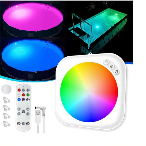 2025 Amélioration Éclairage Piscine Sans Fil avec Télécommande, Lumière Piscine Hors Sol Submersible Rechargeables, Lampe Piscine Magnétique avec Ventouse, Éclairages Baignoire Sous Marin