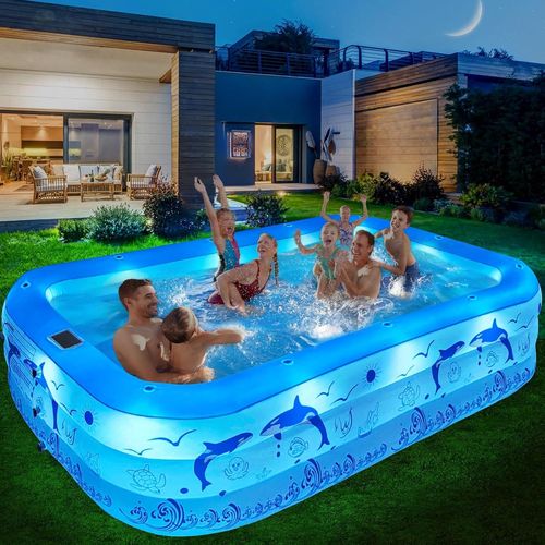 Piscine Gonflable Adulte Avec Lumières, Solaire Piscine Gonflable Familiale Avec 12 Mode D'éclairage, 240x150x55cm Piscine Gonflable Rectangulaire, Grande Piscine Gonflable Jardin [Piscine69]