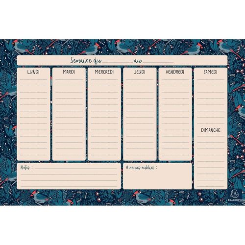 Exacompta Bloc 60 Feuillets Hebdo Planner Color Design 26,5 X 18 Cm - Bleu
