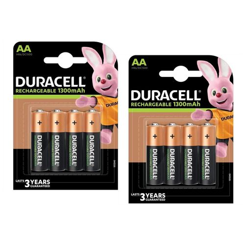 DURACELL Lot de 2 Blisters de 4 Batterie NiMH RECHARGEABLE Mignon AA (HR06) 1300mAh